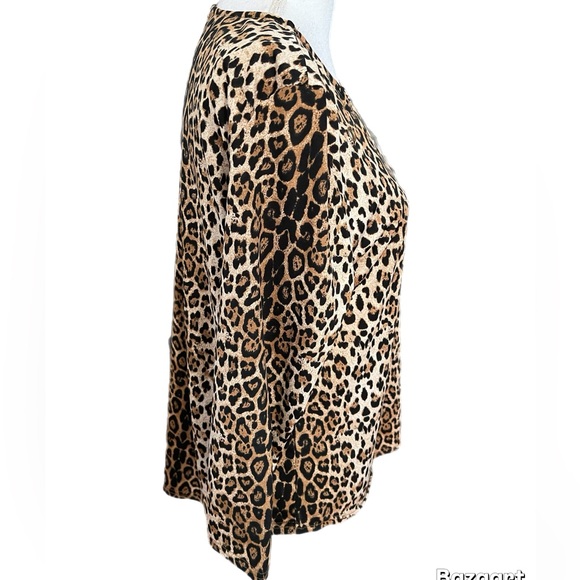 Ana & Kate Women’s Leopard Print Top Size Large3/4 Sleeve Circle Neck Cutouts - Picture 2 of 5